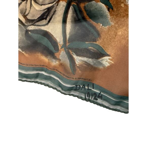 VTG 100% Silk Dali Scarf 58x15" Long Rectangle Museum Roses Floral Romantic Brwn - Picture 8 of 10